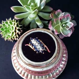 10k gold diamond and  sapphire diamond ring vintage bypass